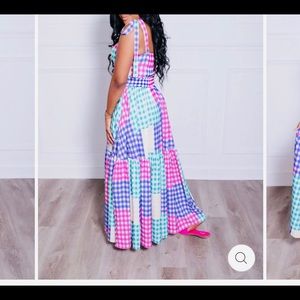 Two piece crop set with maxi skirt and shoulder ties top.